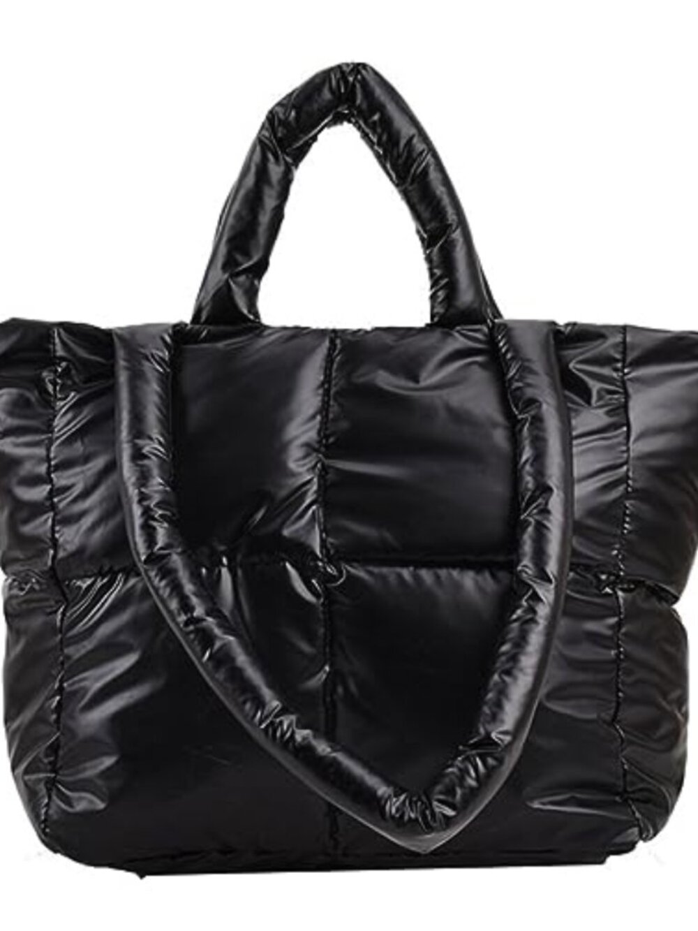 Puffy Tote Bag PU Polyester Padded Lattice Quilted Large Shoulder Handbag